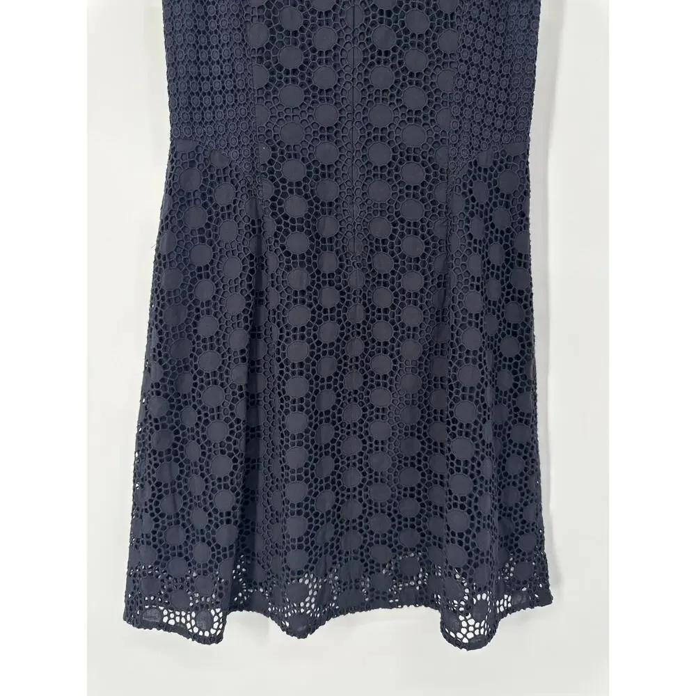 Tory Burch Hallie Eyelet Dress Mini Crew Neck Sleeveless Lace Preppy Navy Blue - Picture 9 of 12